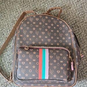 Claire's Brown Patterned Backpack with Multicolor Stripe